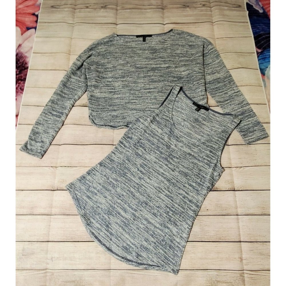 WHBM Gray Glitter Cropped Sweater Silver Shimmer Cropped Sweater with Shirt